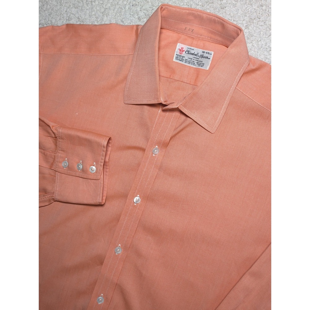 Vintage 80s Turnbull & Asser Neiman Marcus Salmon Orange Dress Shirt England 18